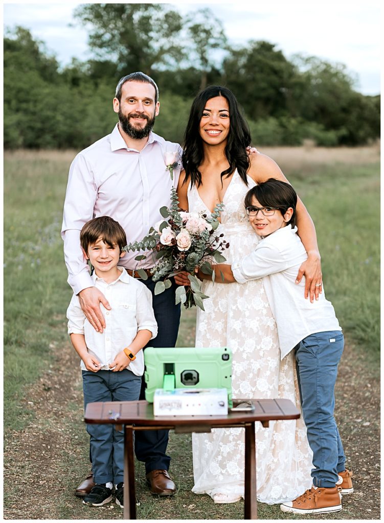 First family photo following their tiny wedding during the Coronavirus Pandemic in Austin, TX.
