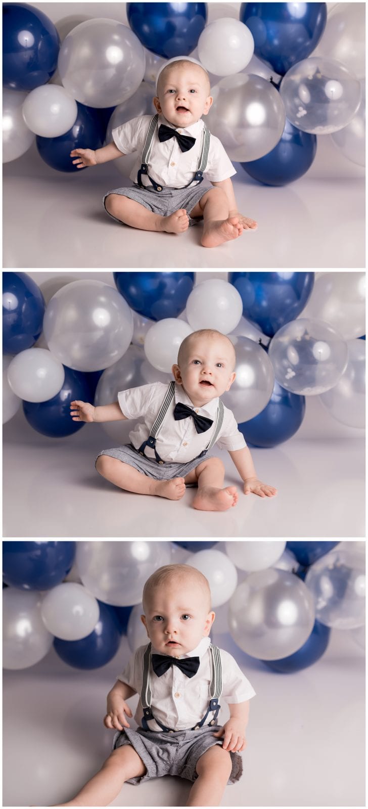 Blue/white/silver cake smash session by Hello Photography