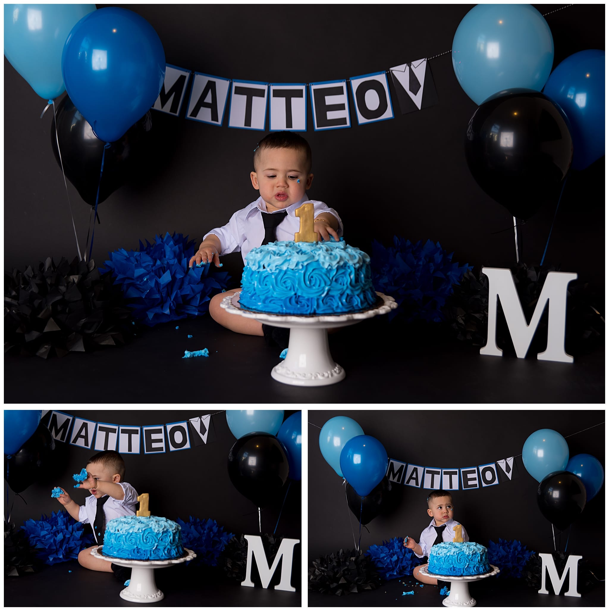 A Boss Baby themed cake smash in Austin, TX by Hello Photography.
