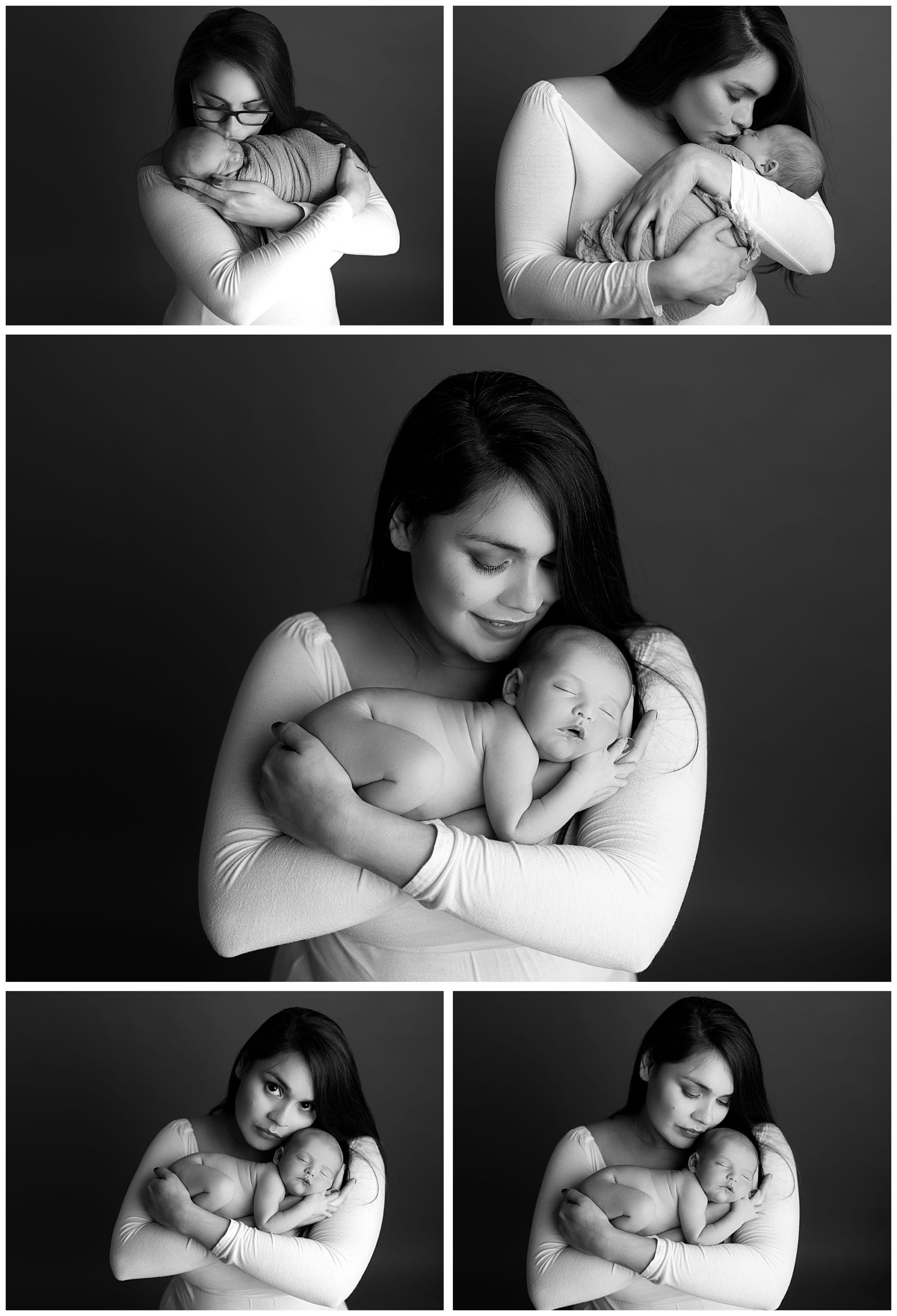 collage of newborn baby photos in black and white
