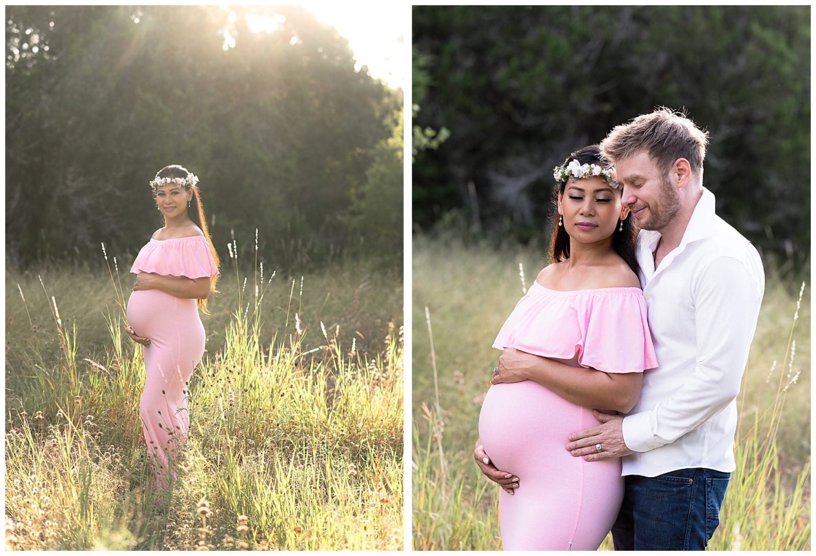 Maternity photos with a pink dress