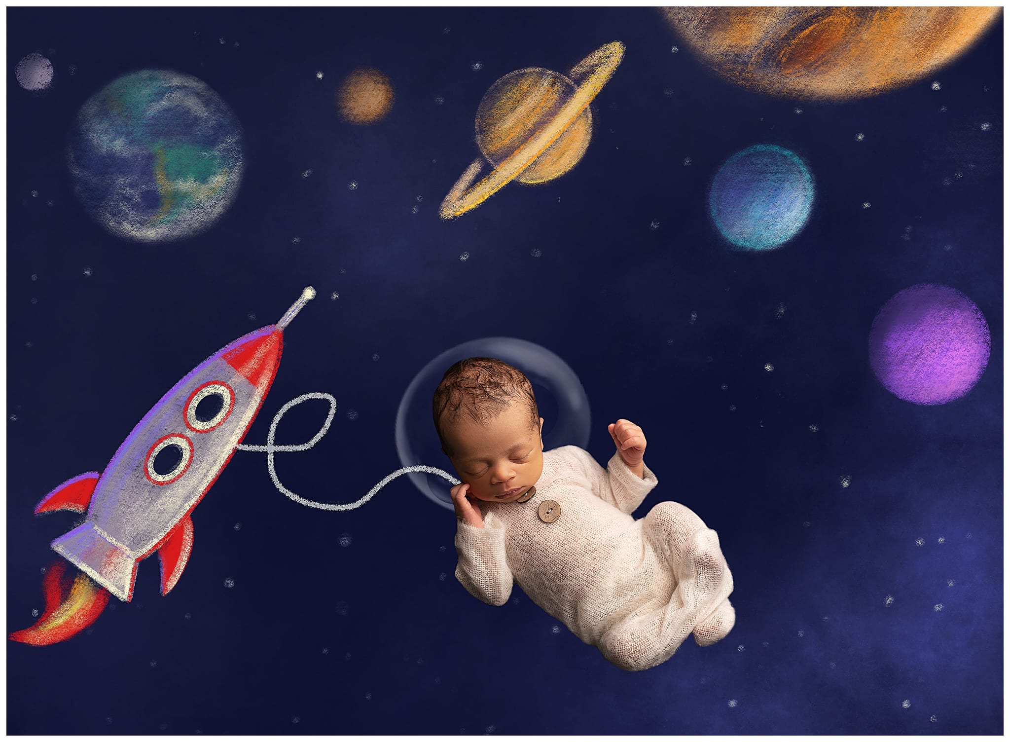 baby flying through space