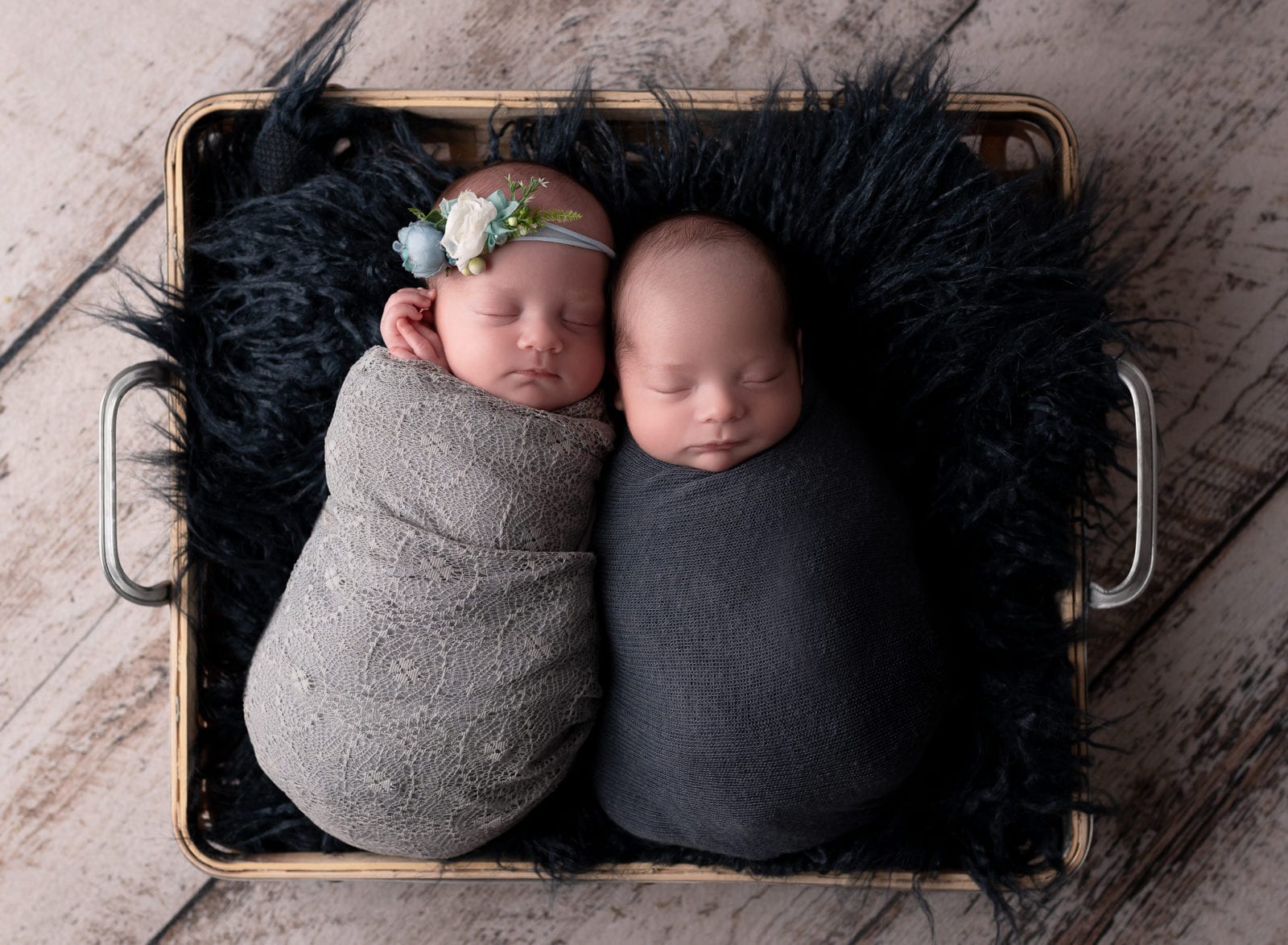 newborn twins wrapped