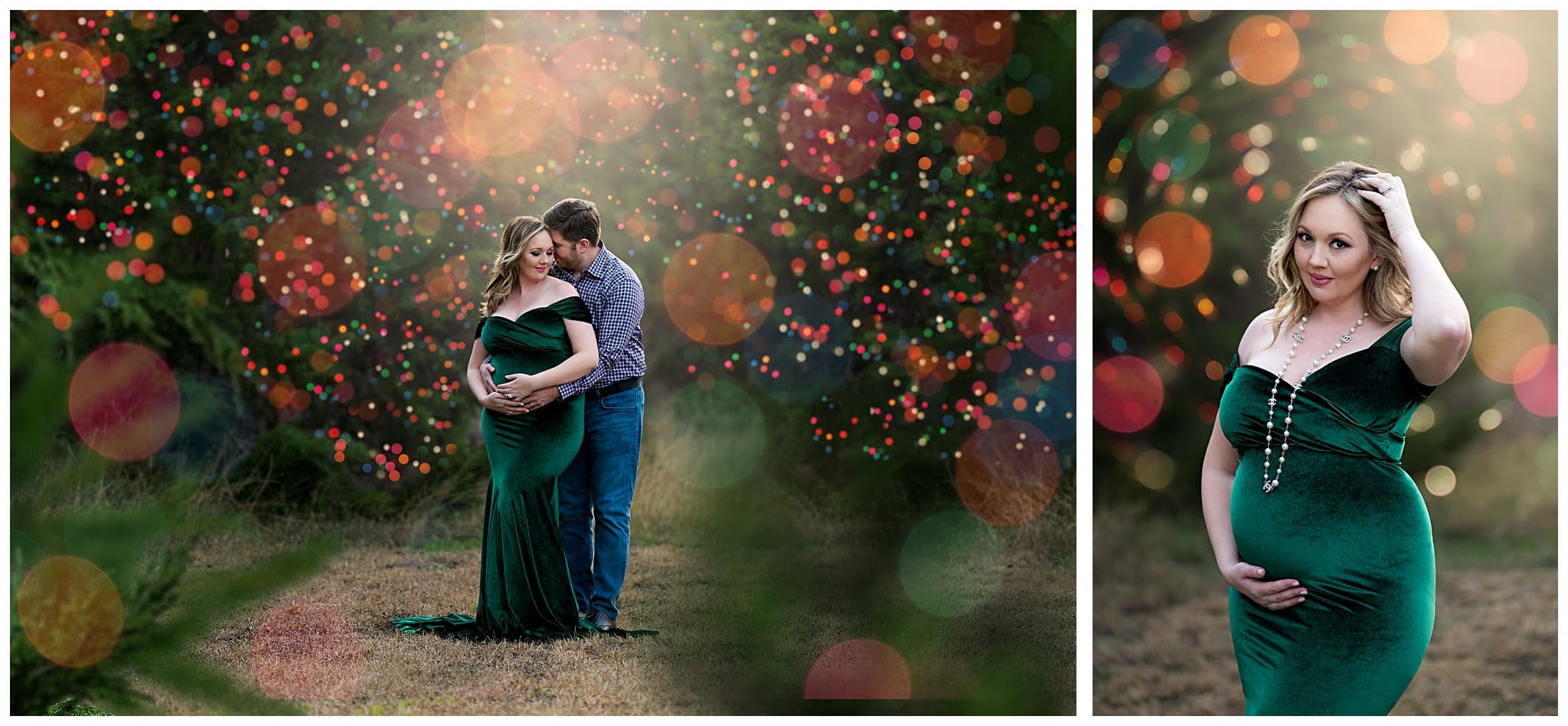 maternity photos with holiday lights