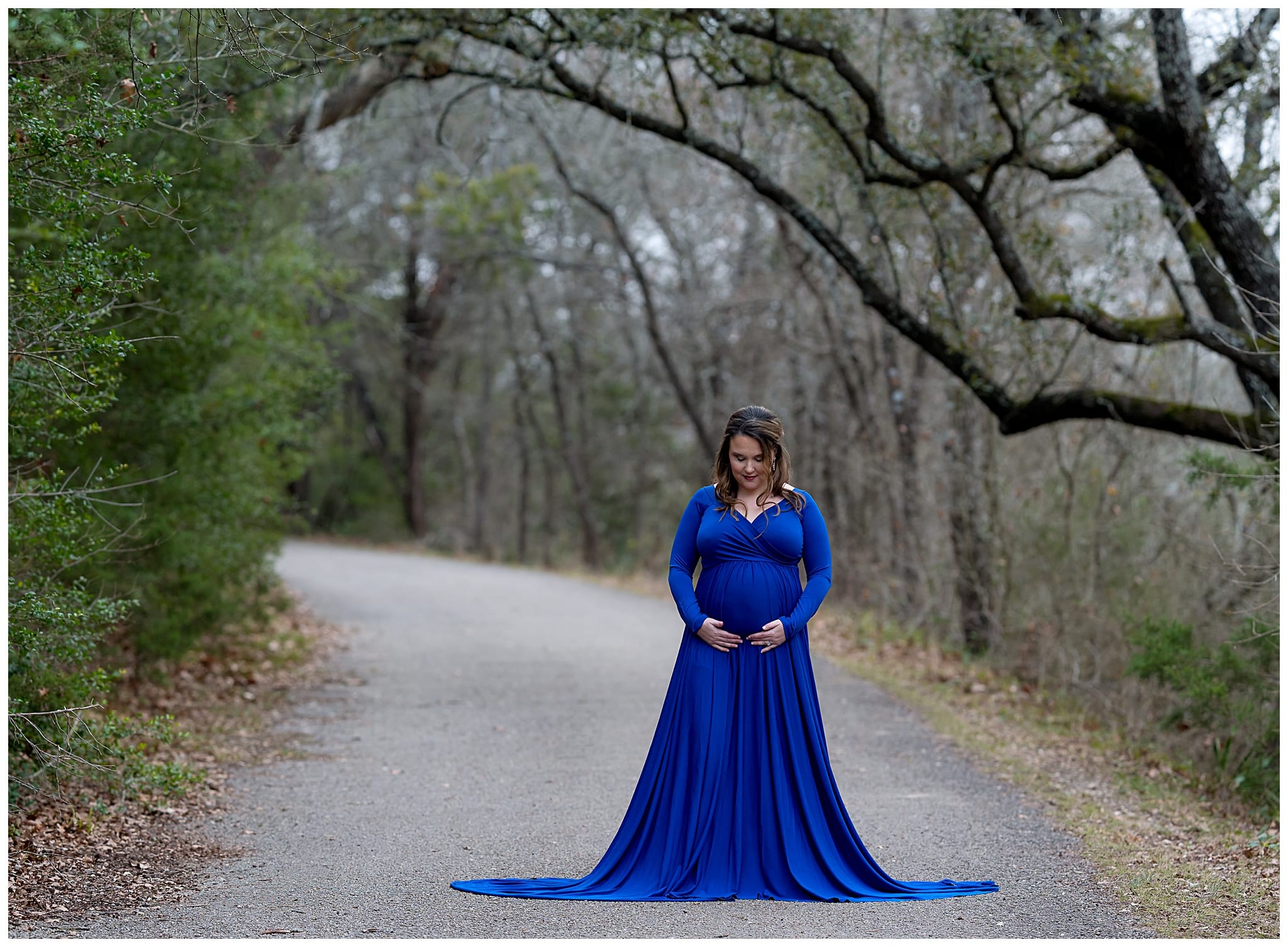 pregnant woman in a blue dress