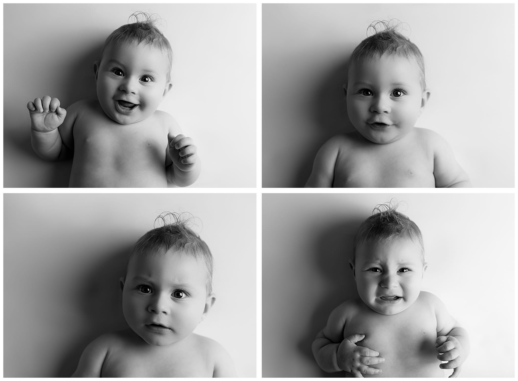 black and white collage of baby expressions