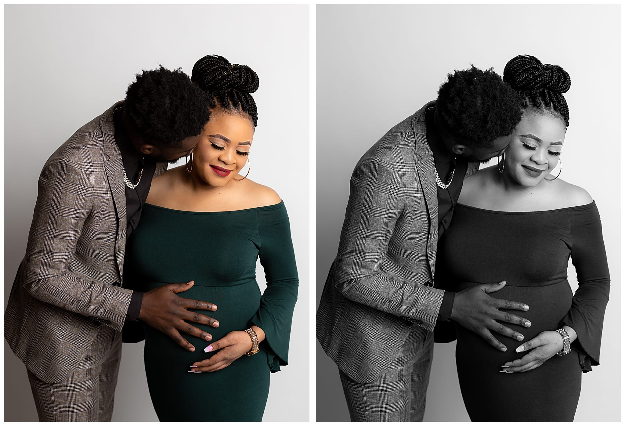 portrait of a well dressed couple loving on each other during their Austin maternity photoshoot