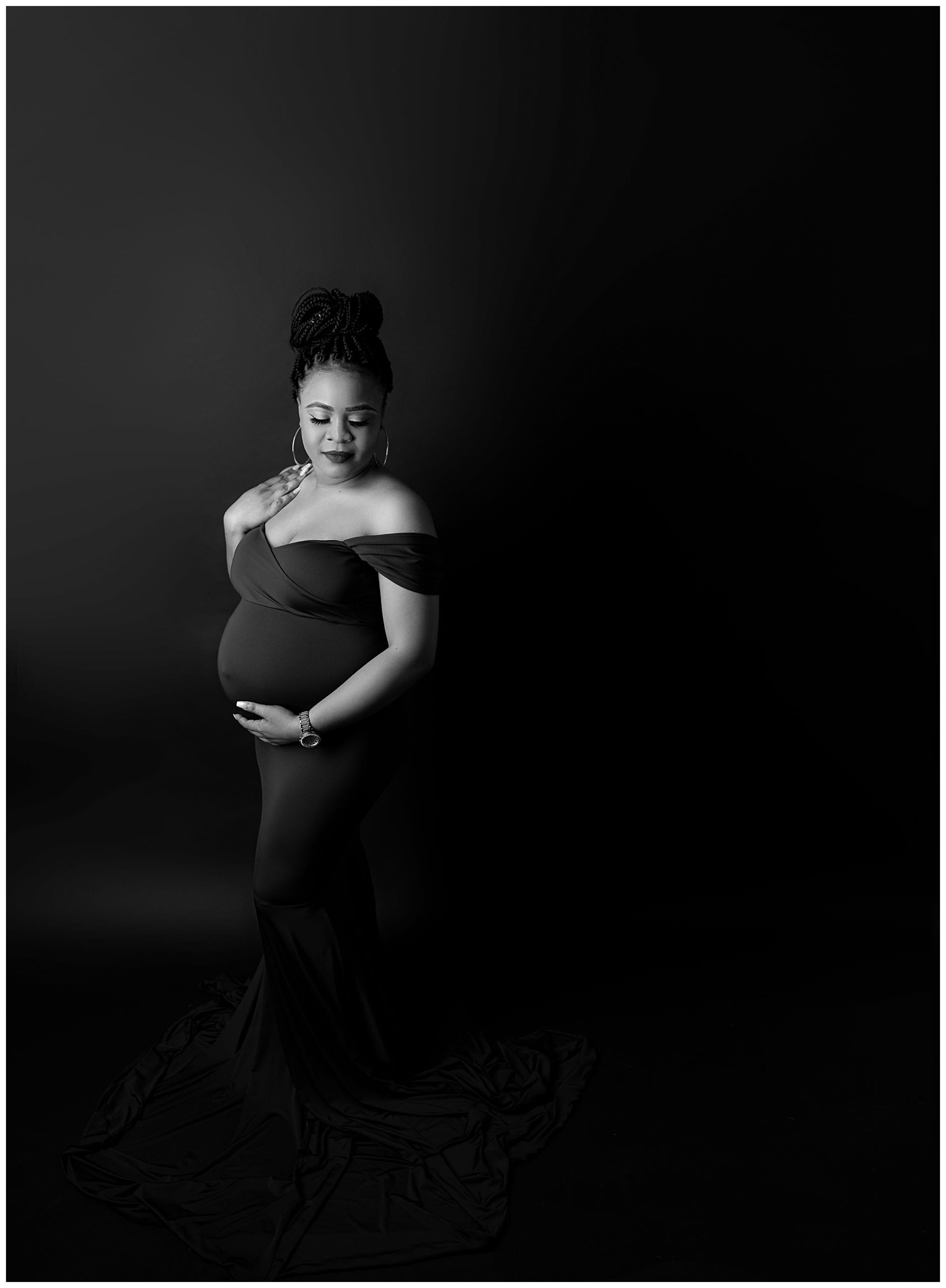 black and white photo of a fine art maternity portrait