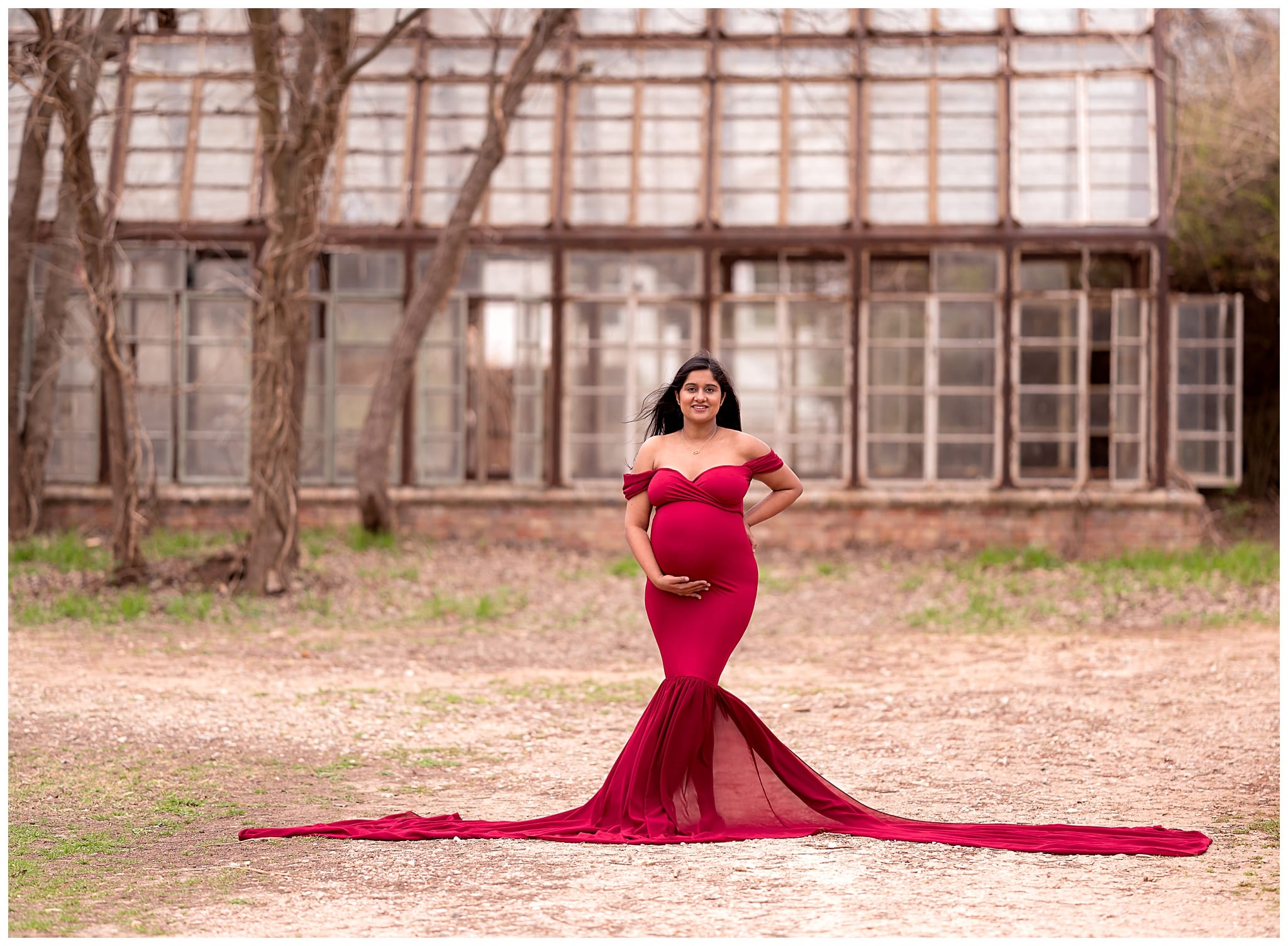 pregnant woman in red dress