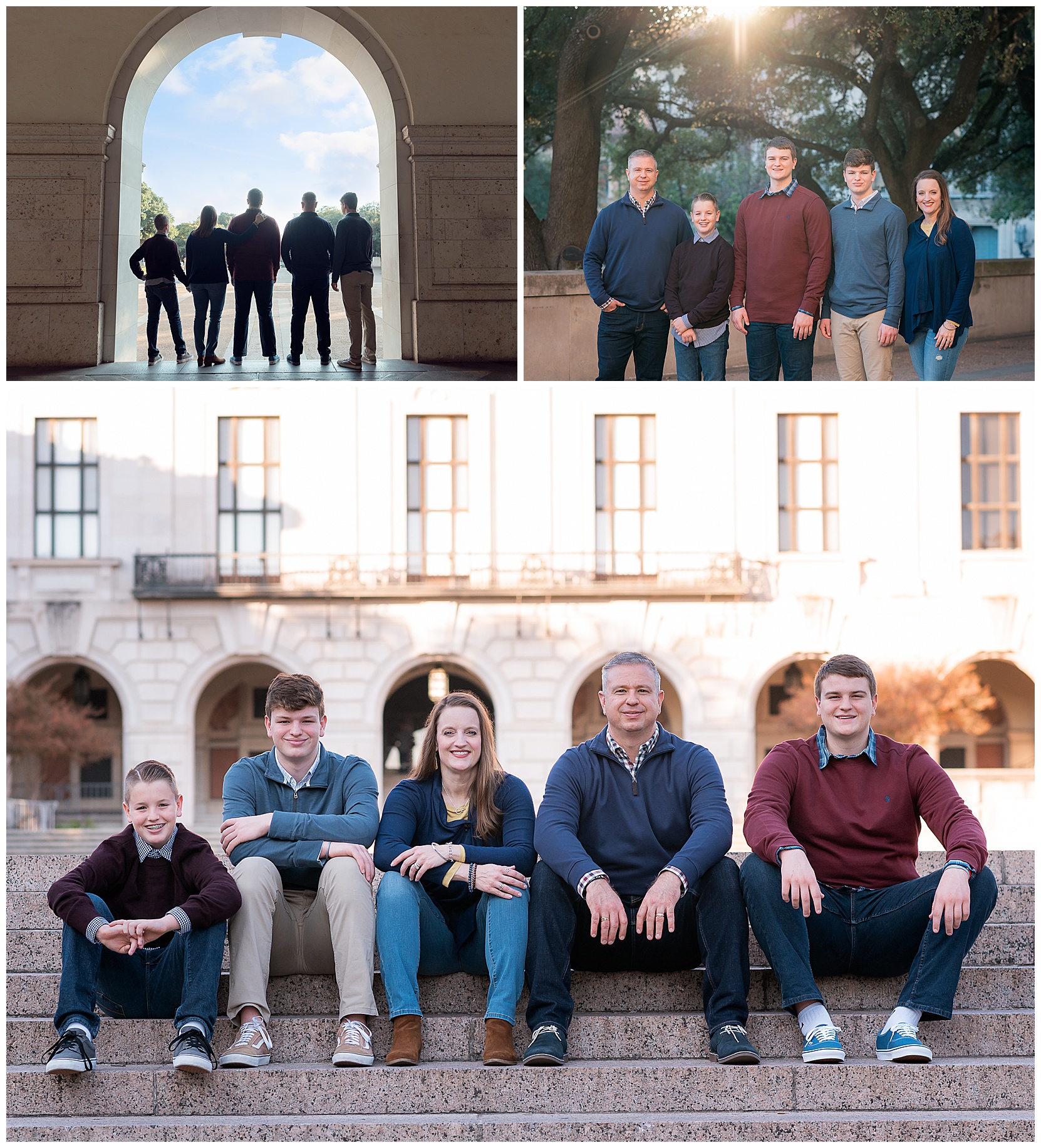 family photos on the university of texas campus in austin.