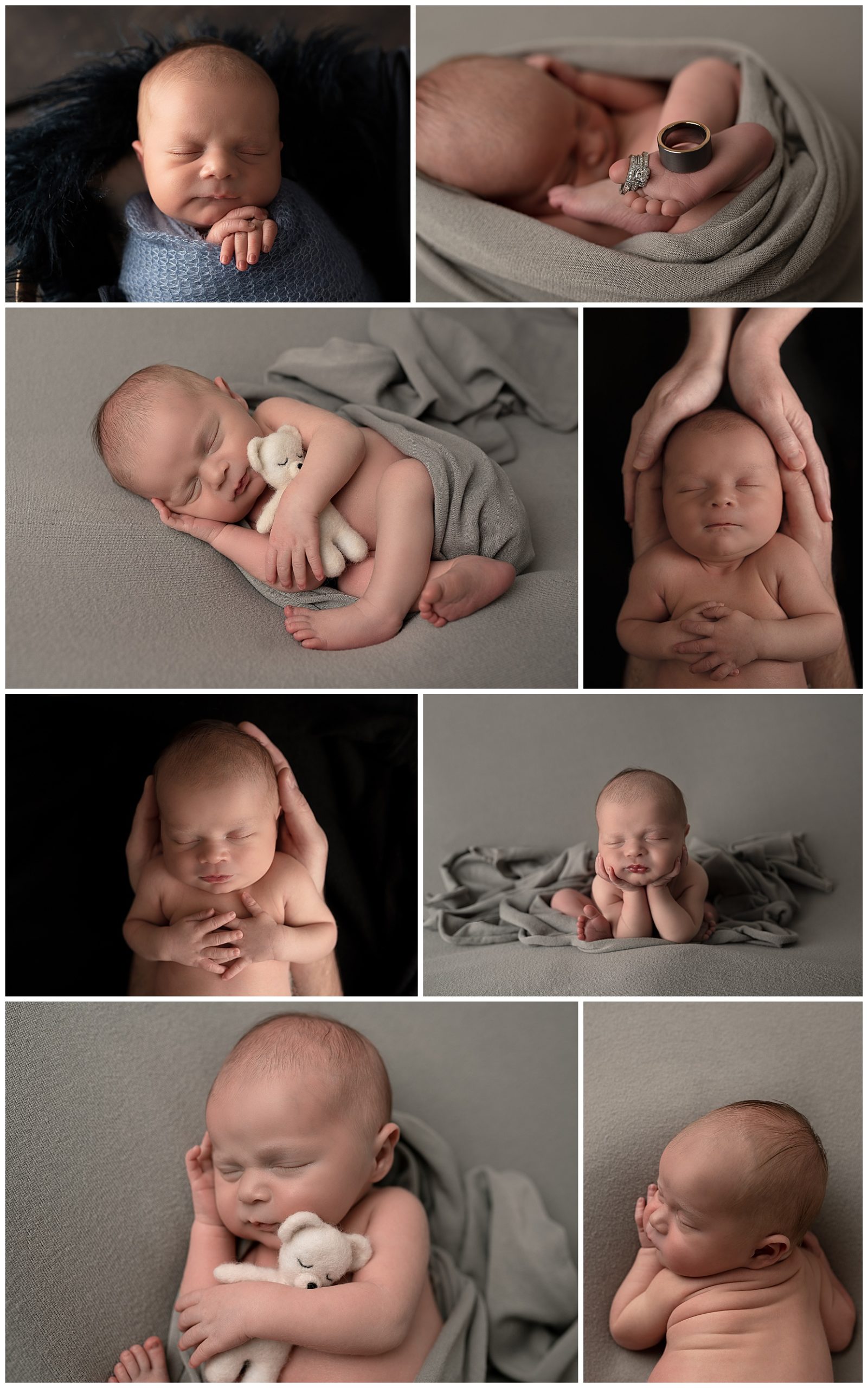 collage of naked newborn posed photos