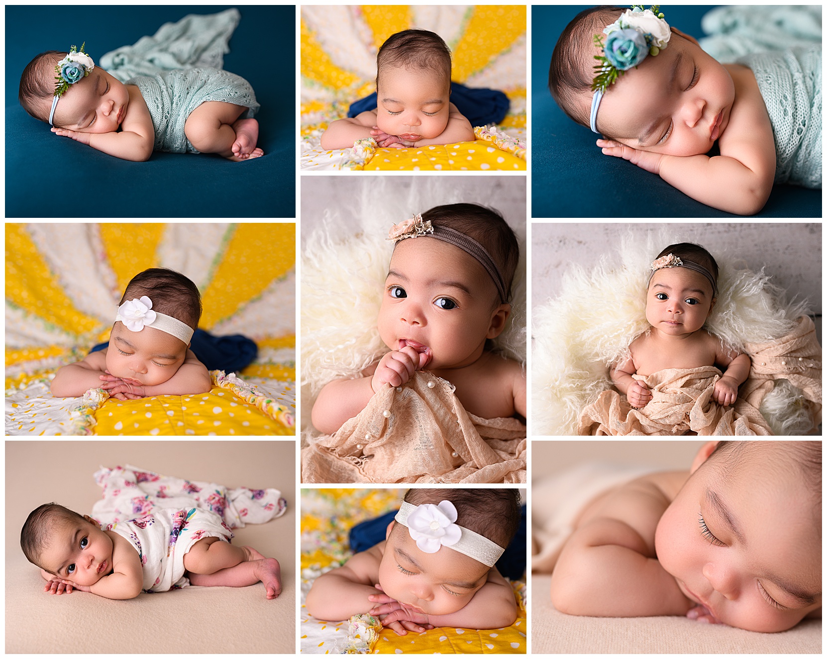 collage of newborn baby girl photos