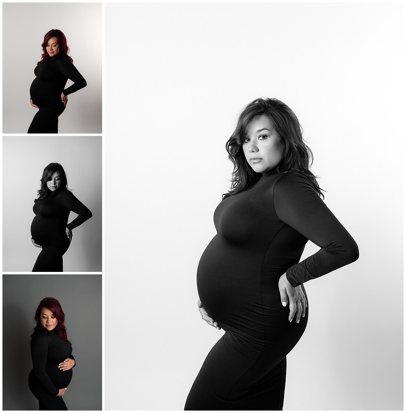 studio maternity photo with black dress