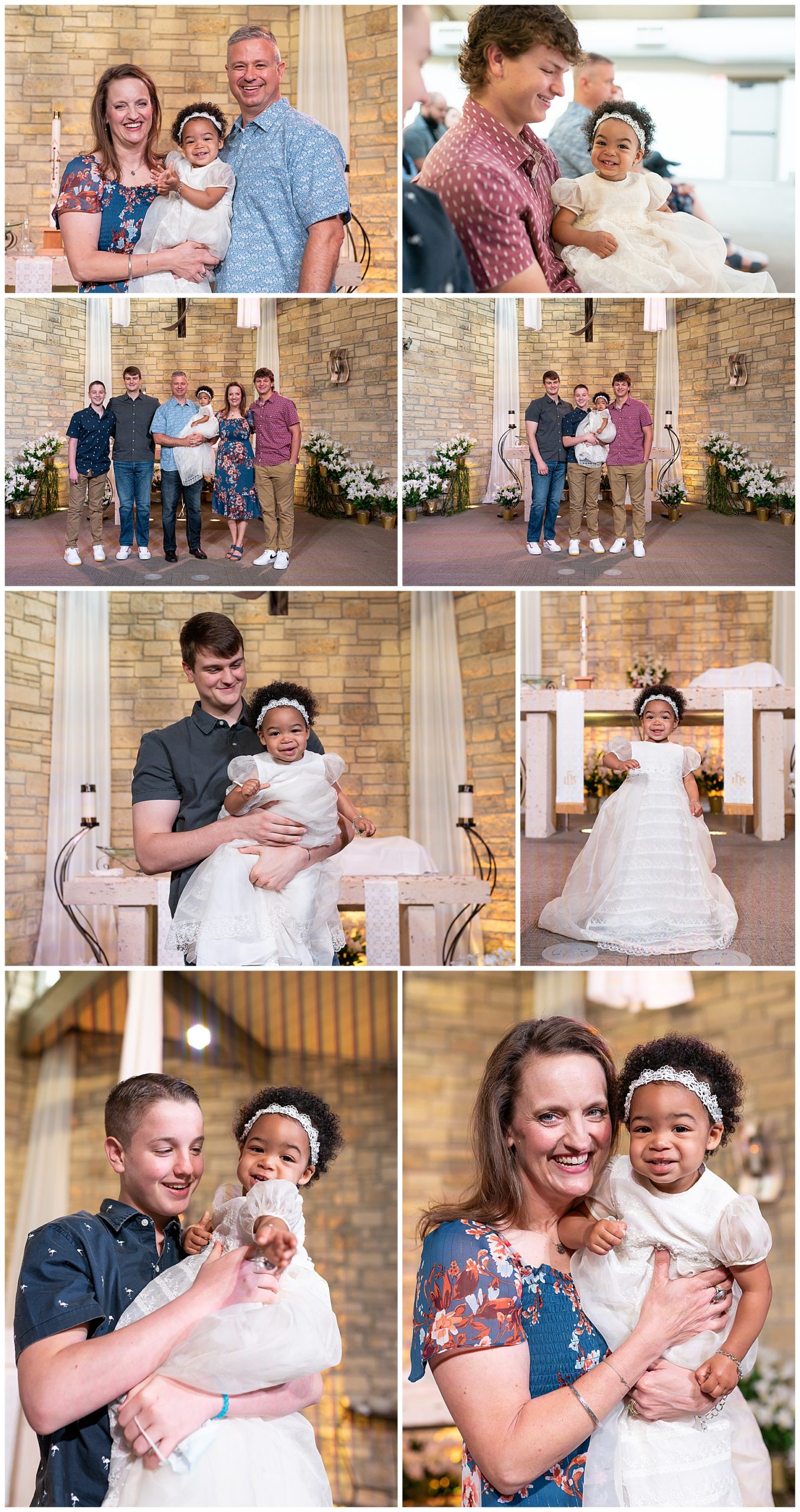 collage of family photos at baby baptism