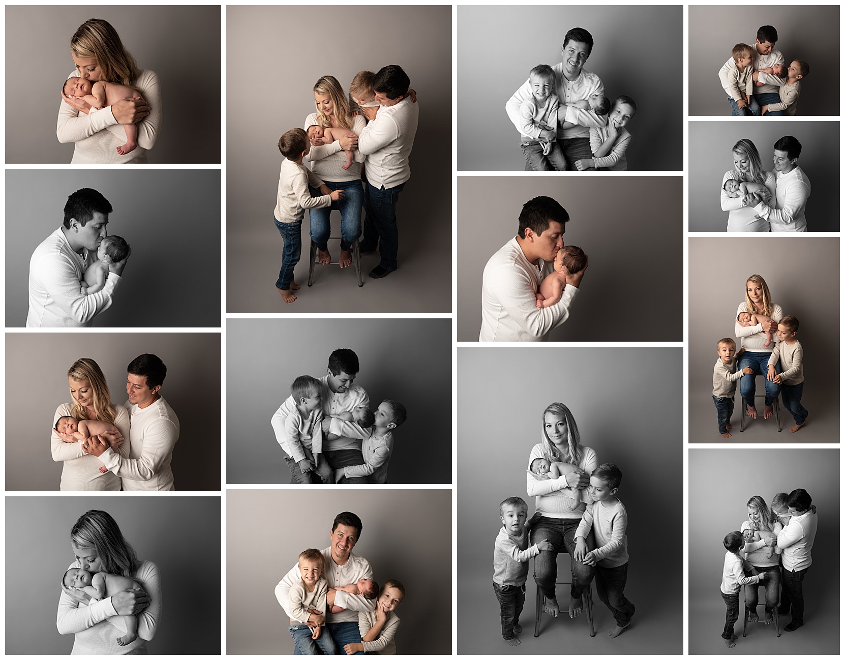 collage of family photos from a newborn photoshoot
