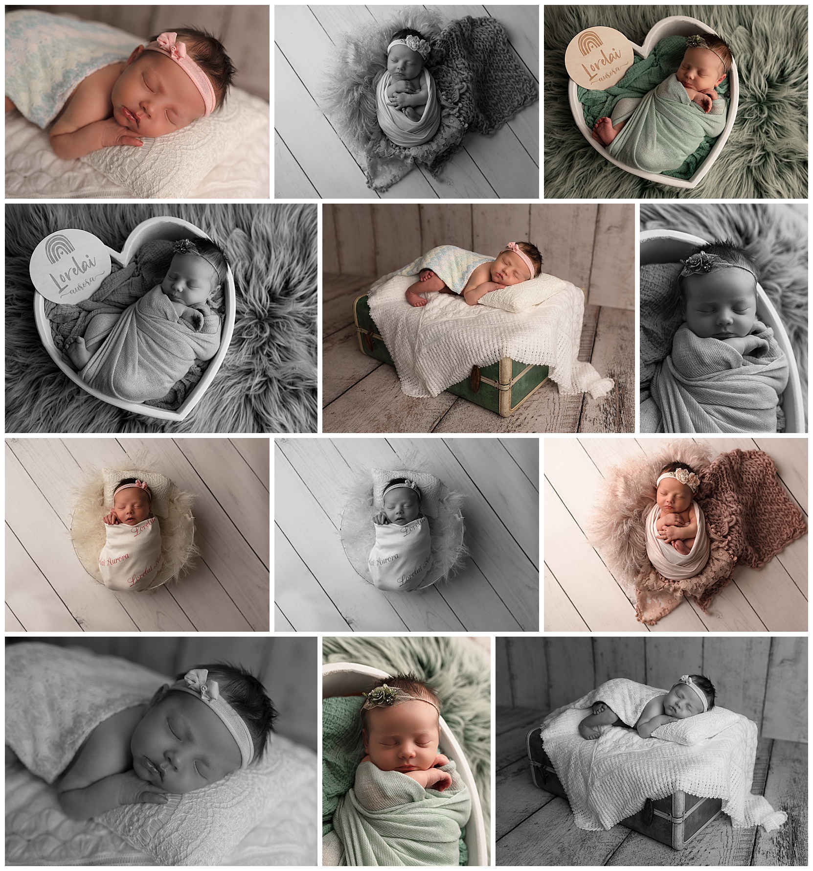 A collage of newborn baby photos in the Cedar Park Studio