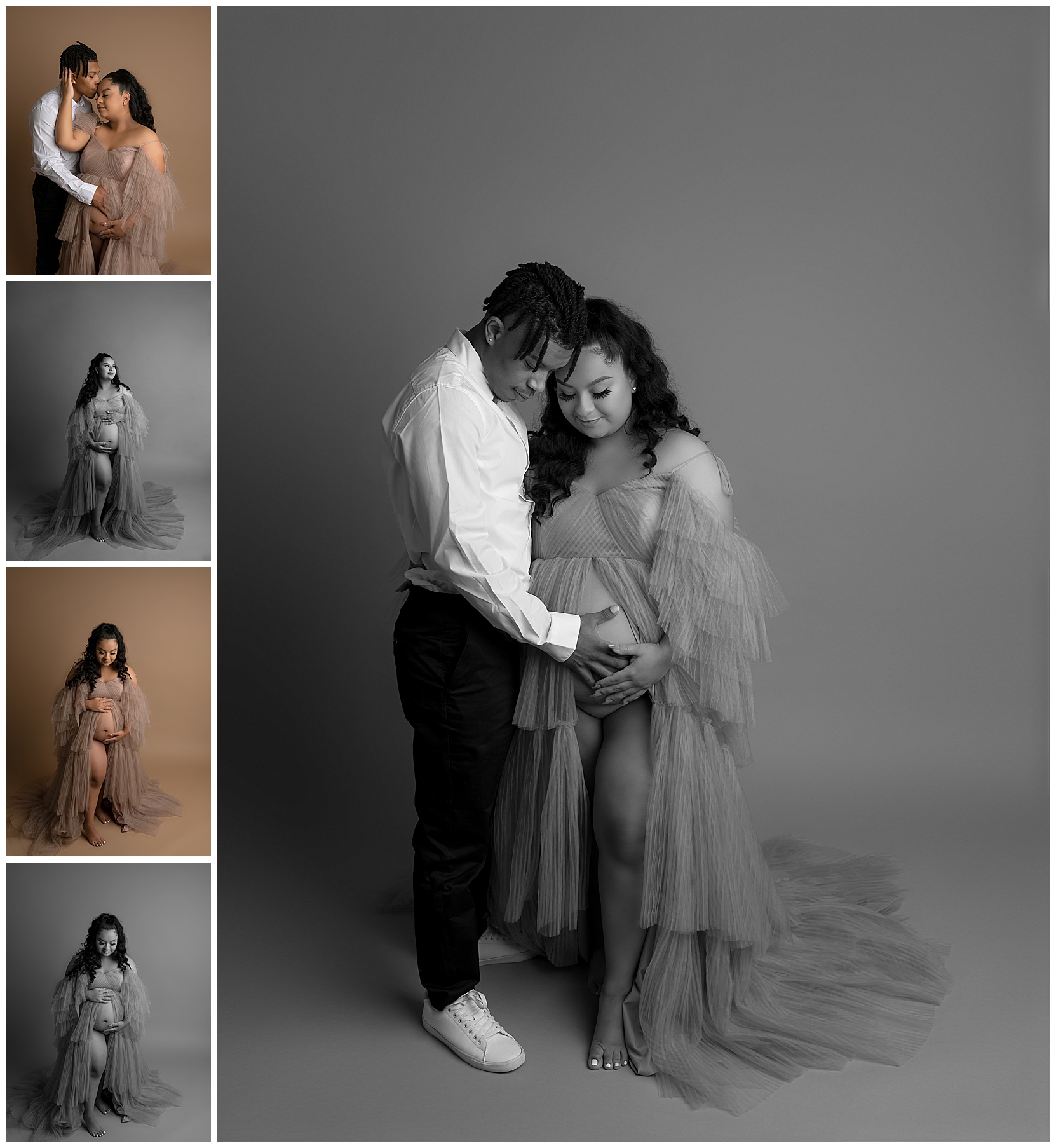maternity photos with a pink tulle dress