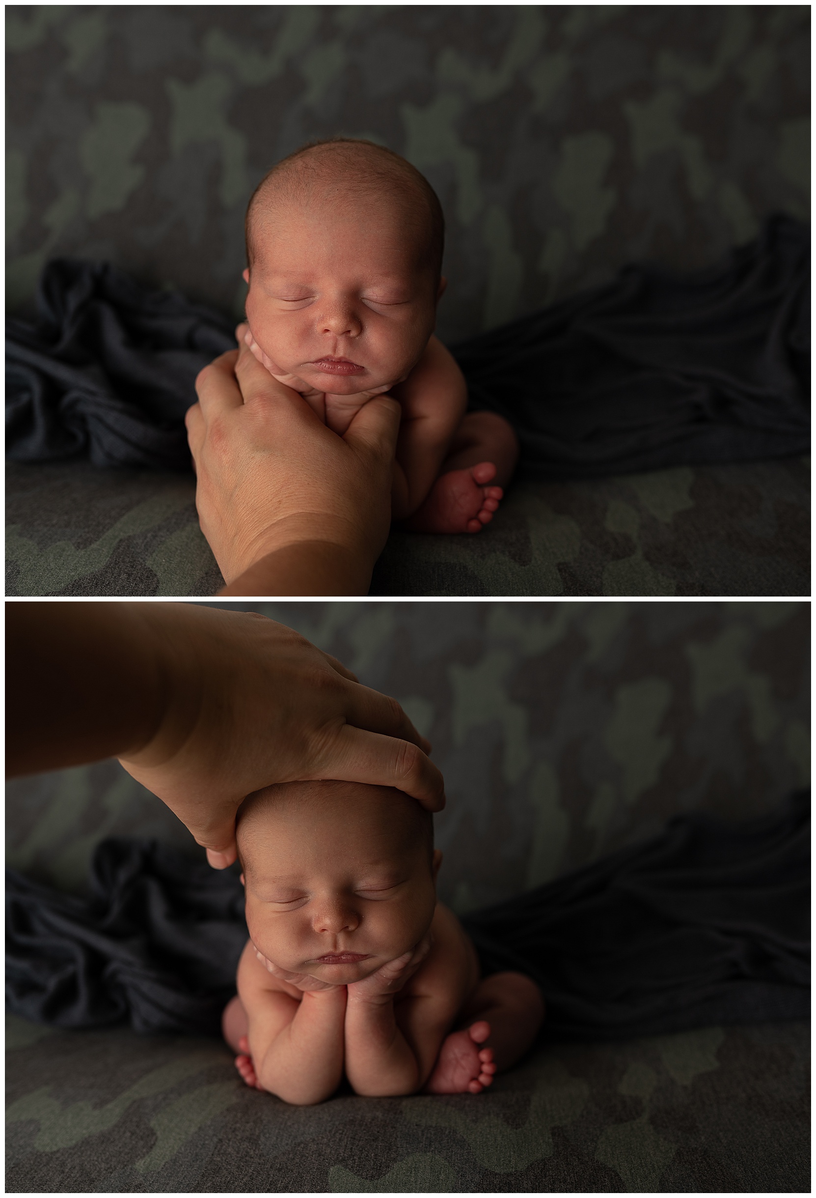 different studio newborn photography edits of the froggy pose setup