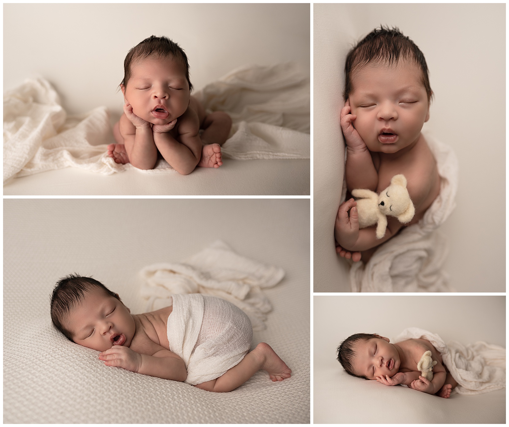 photos of a sleeping baby boy on a cream colored blanket