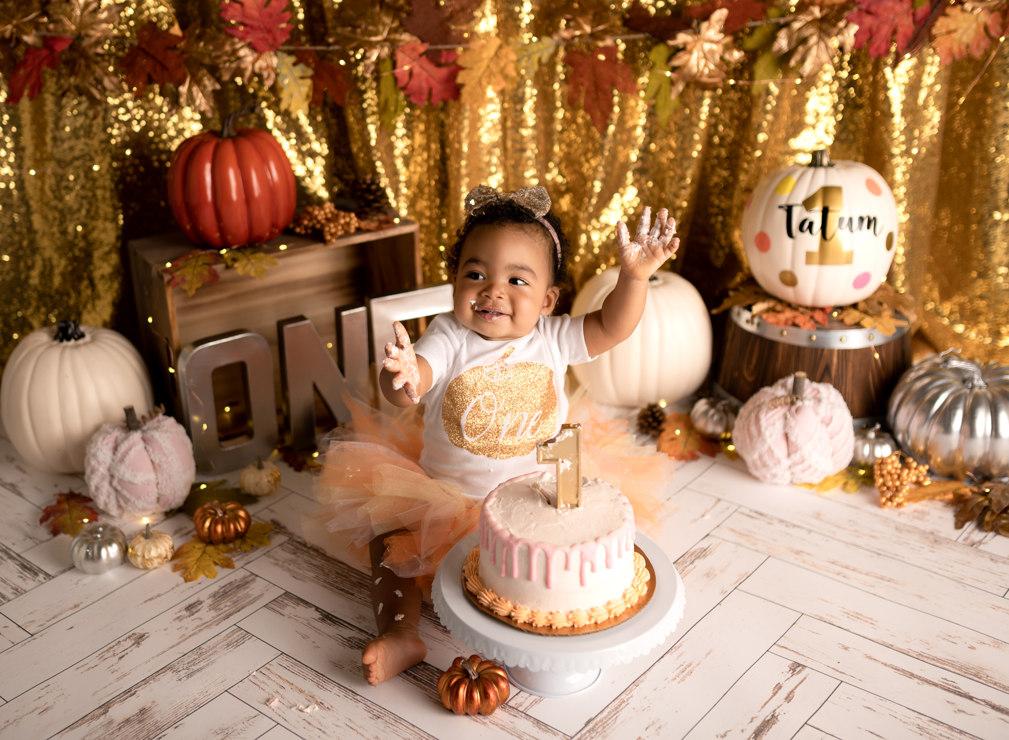 baby girl cake gold orange birthday