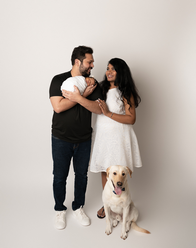 family and dog white background