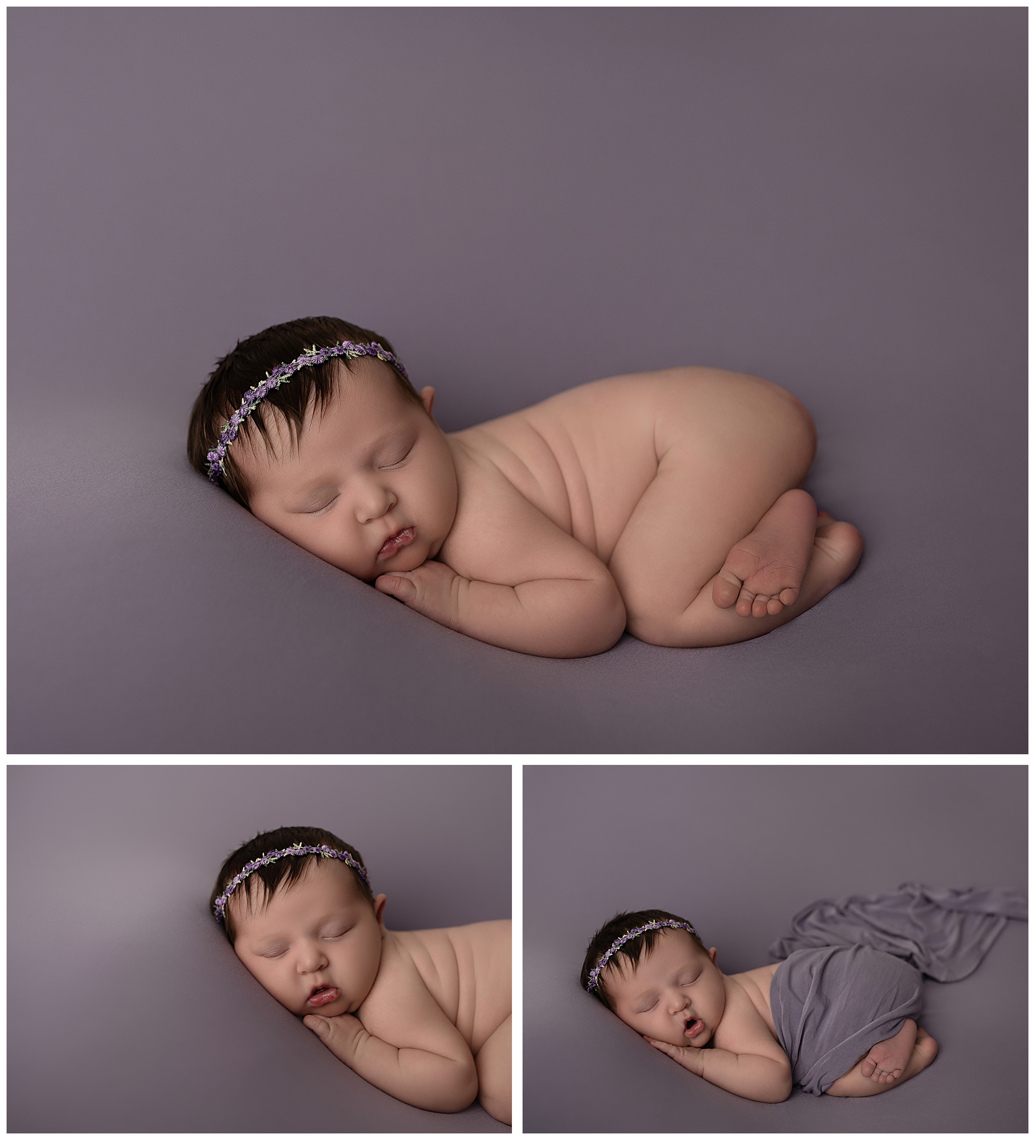 sleeping baby purple blanket