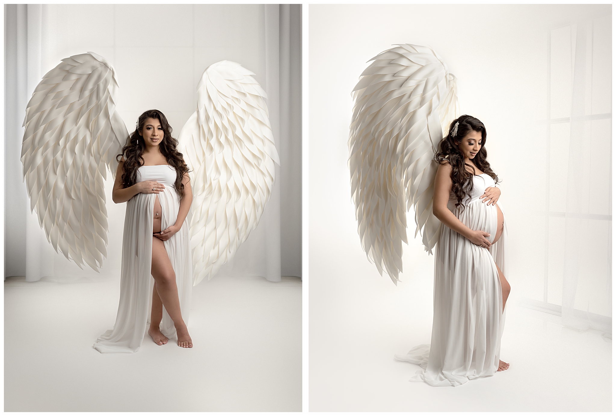 pregnant woman white dress white wings maternity photos austin
