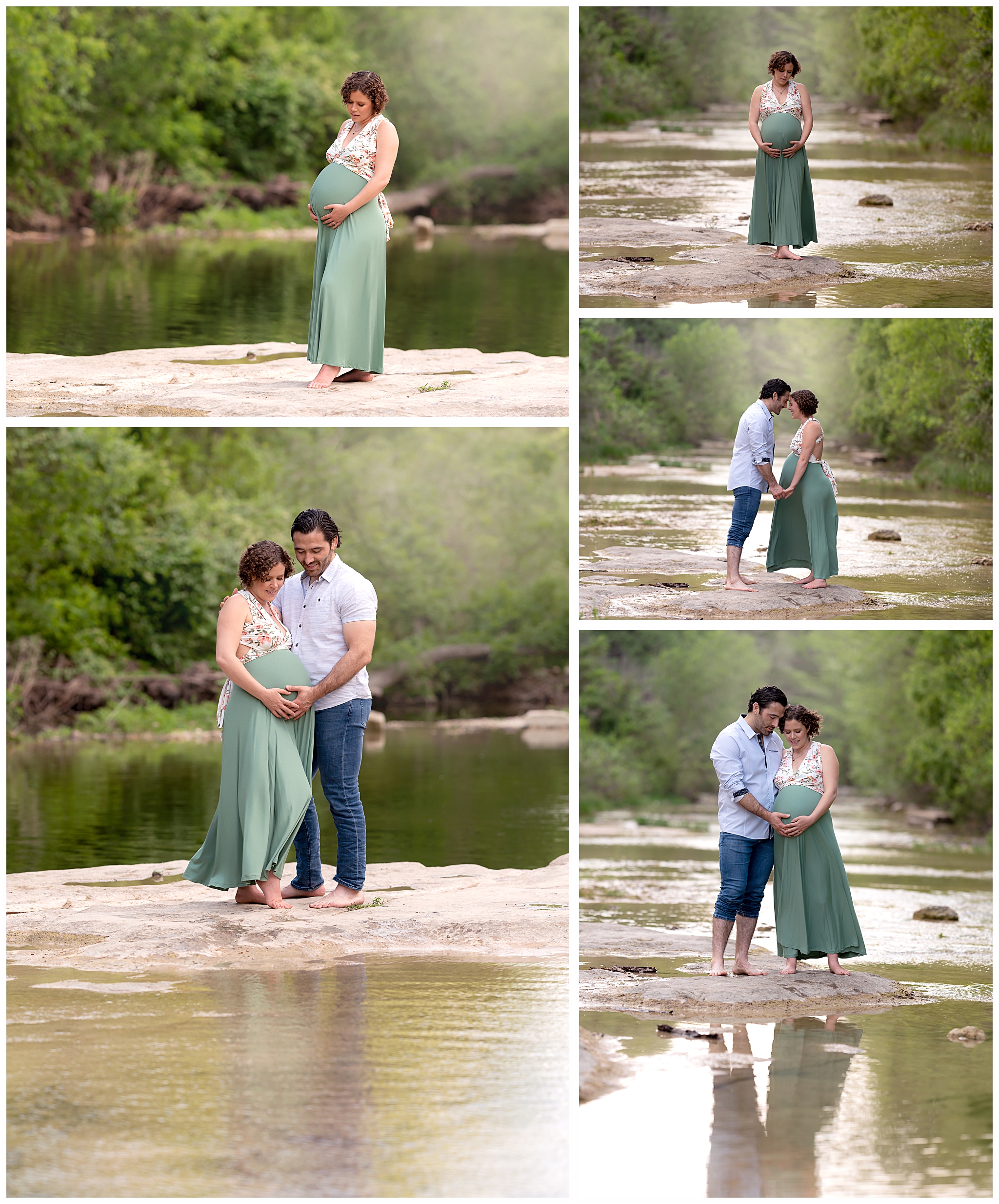 maternity pictures green floral dress creek