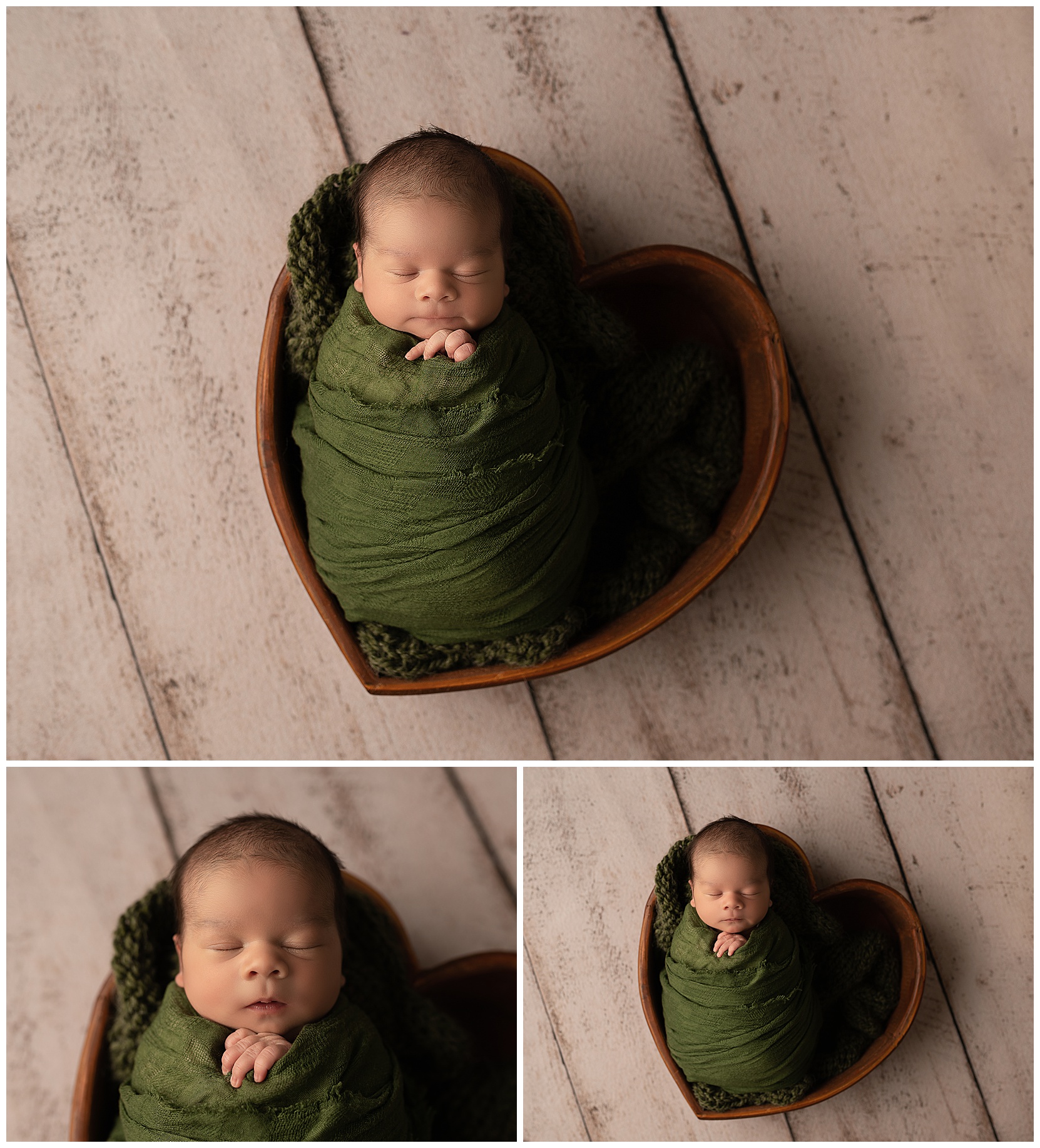 brown heart bowl sleeping baby green wrap