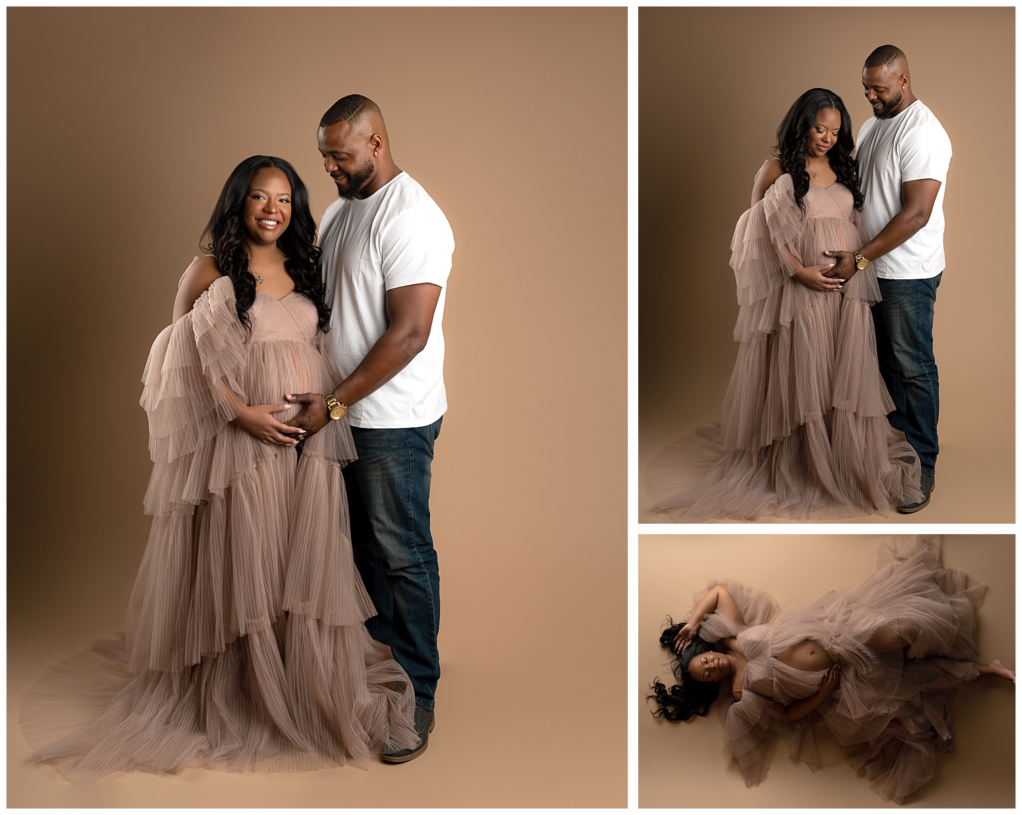 brown tulle maternity dress