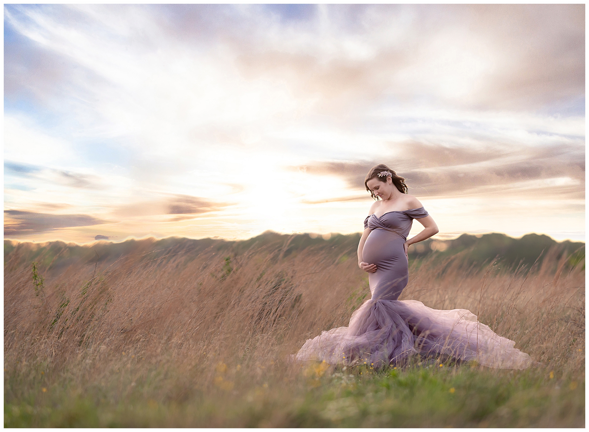 purple tulle mermaid dress pregnant woman