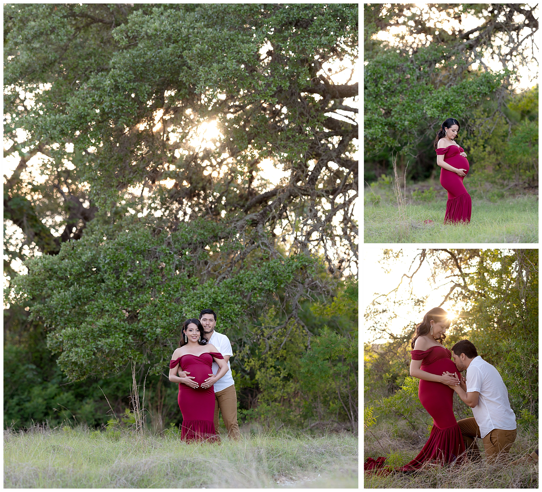 Collage of outdoor maternity pictures with couple