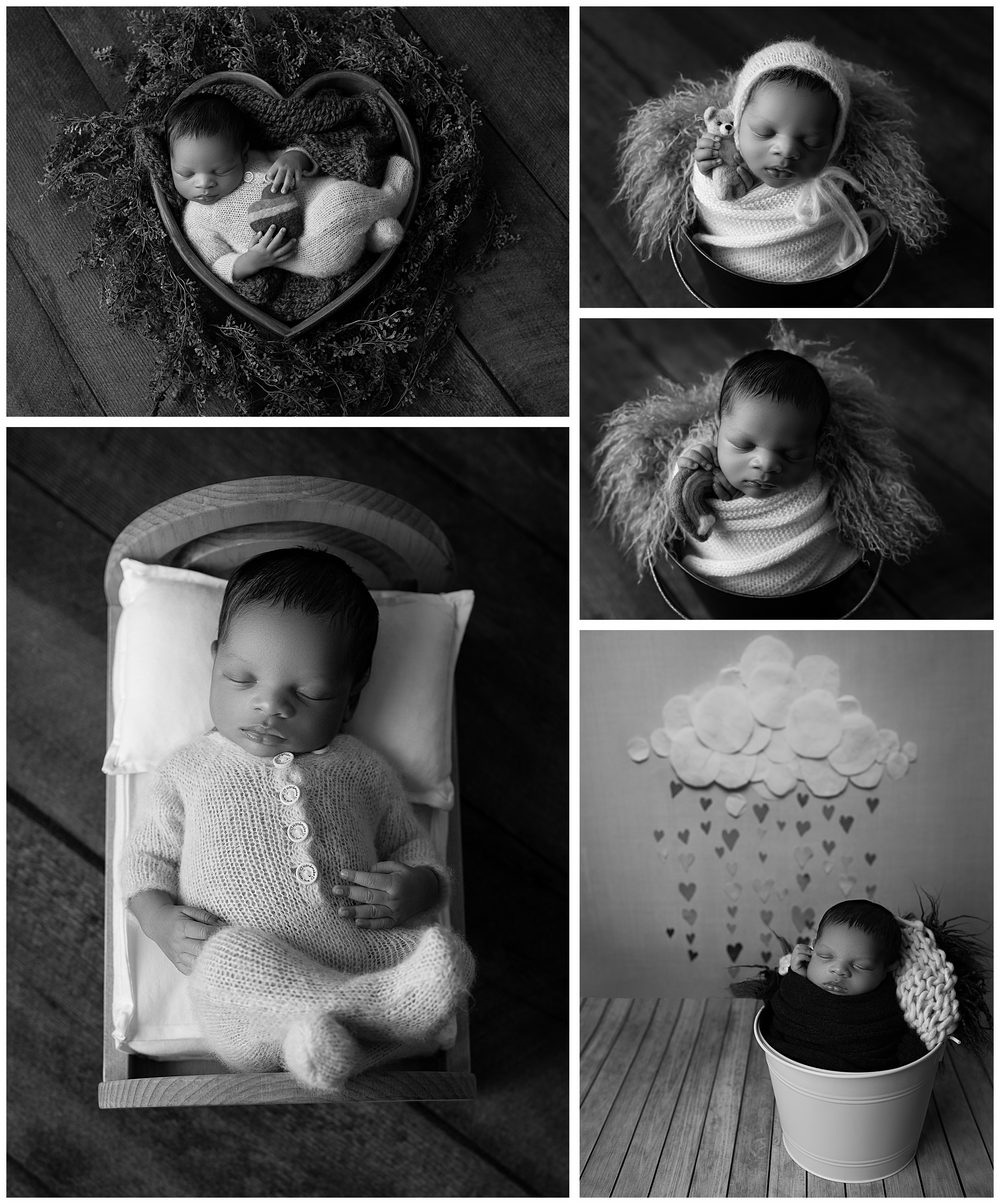Montage of newborn photos, rainbow baby themed