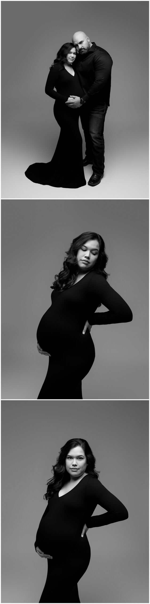 Unique black and white maternity photo montage featuring a man and a woman
