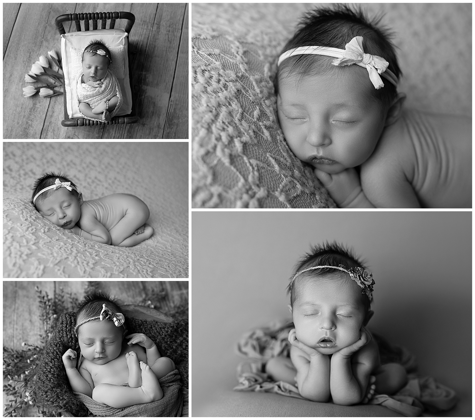 black and white photo montage of a newborn baby taken in a cedar park newborn photography studio