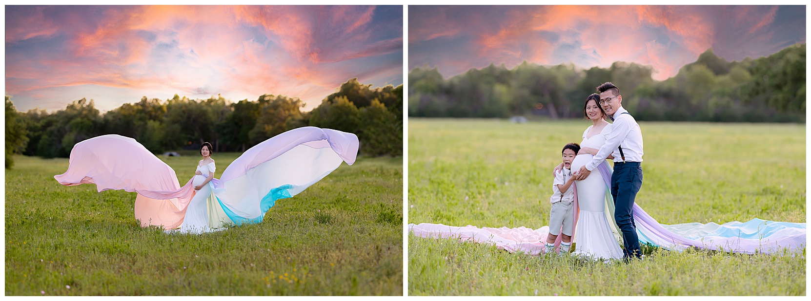 Brushy creek maternity photos featuring a mom and her family in front of a sunset